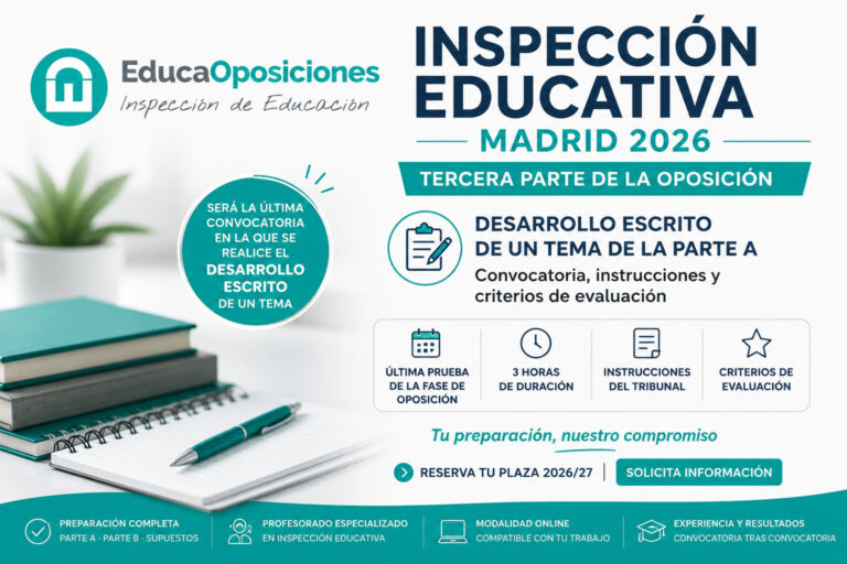 Resultados de las oposiciones de Inspección Educativa en Madrid 2026 y apertura de reserva de plaza en EducaOposiciones.