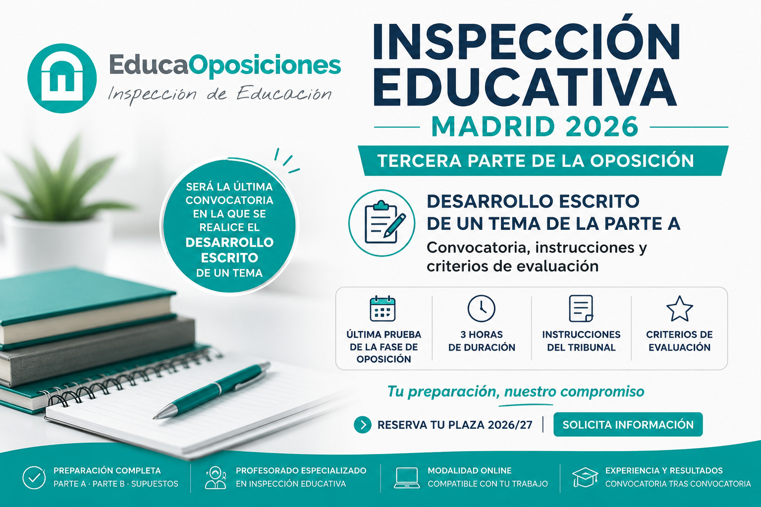 Resultados de las oposiciones de Inspección Educativa en Madrid 2026 y apertura de reserva de plaza en EducaOposiciones.