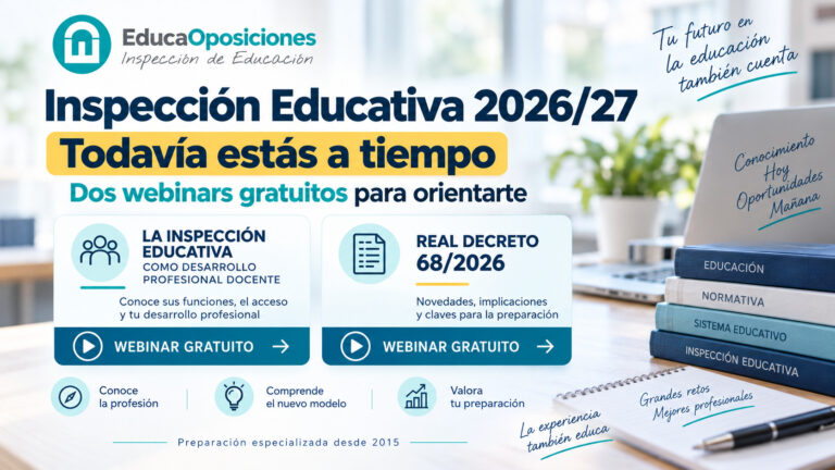 Preparación Inspección Educativa 2026/27 con webinars gratuitos sobre desarrollo profesional y Real Decreto 68/2026